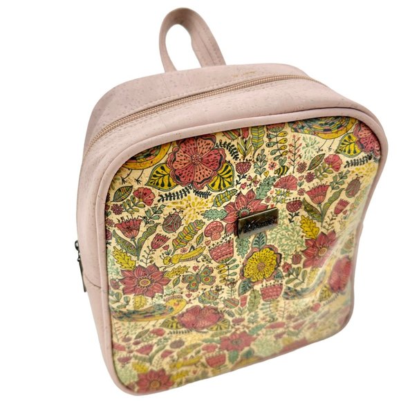 Kacaus Cork Leather Small Backpack Purse Pink Floral Portuguese Cork NWT main image 9